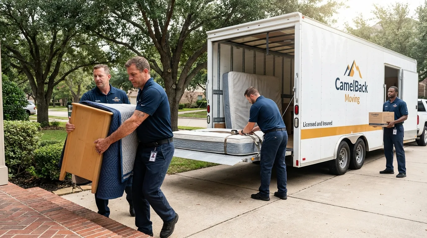 Crew loading residential truck for cross-state move from Dowagiac, MI
