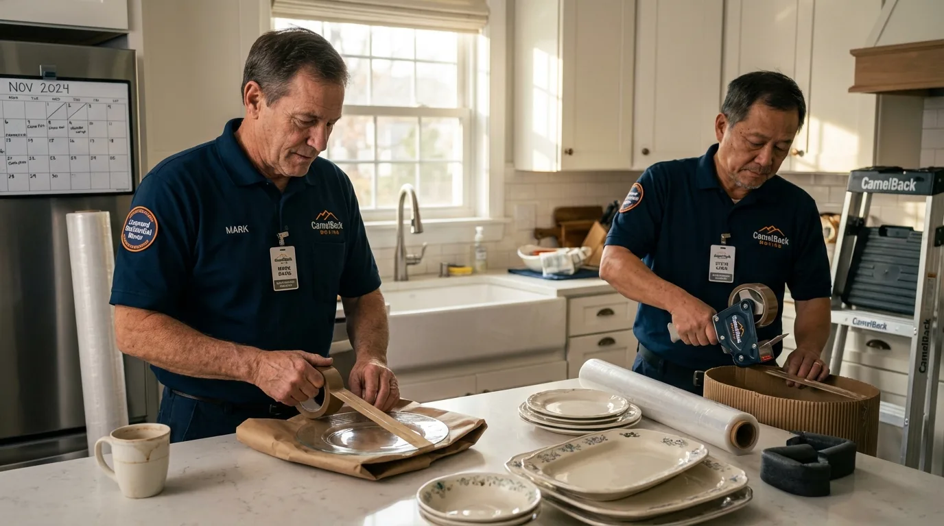 Professional crew packing kitchen dishware in Dowagiac, MI